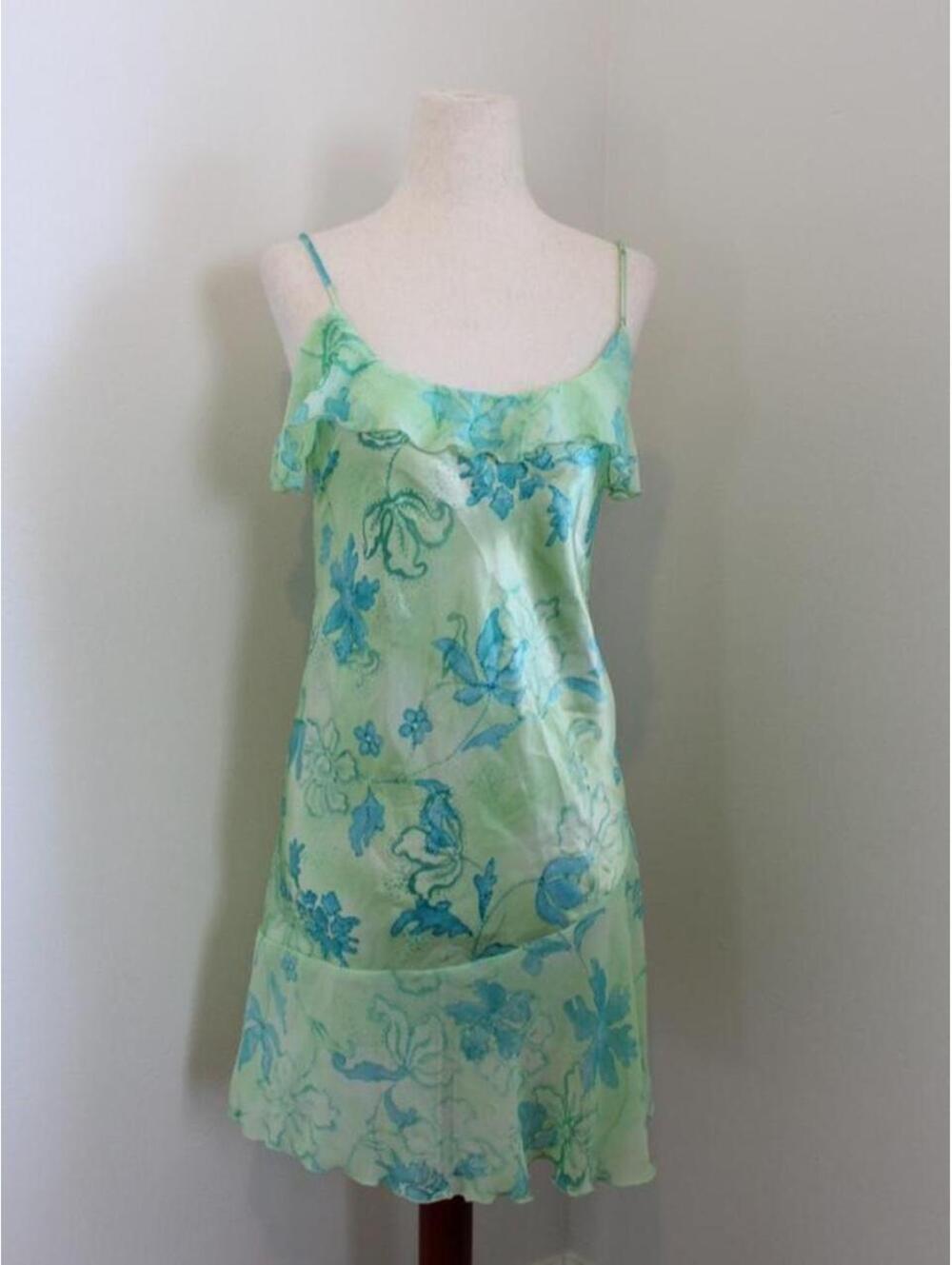 vintage green and blue watercolor floral slip dress. Size: M